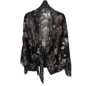 Chico’s Floral Print Sheer Silk Short SLV Batwing Design Jacket / Over Top SZ XL